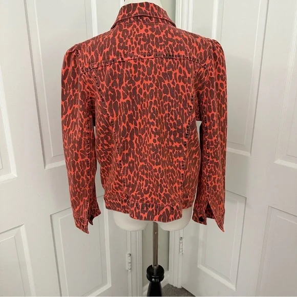 NWT MOTHER Puffy Bruiser Scooter Radioactive Paws Leopard Orange denim Jacket M - Picture 6 of 16